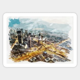 Dubai UAE Unique Watercolor Travel Souvenir Fine Art Painting Sticker